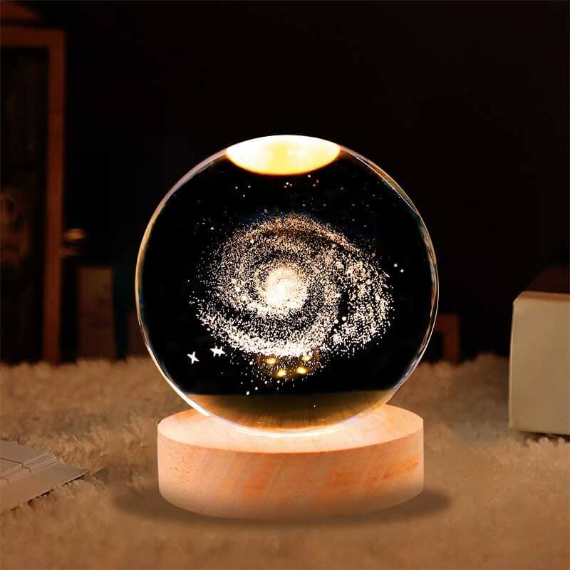 3D Galaxy Crystal Ball Night Light for Kids with Illuminated Spiral Galaxy Design