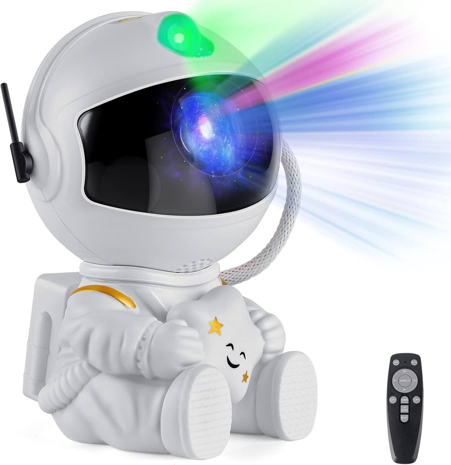 Astronaut Galaxy Projector emitting colorful galaxy lights with remote control