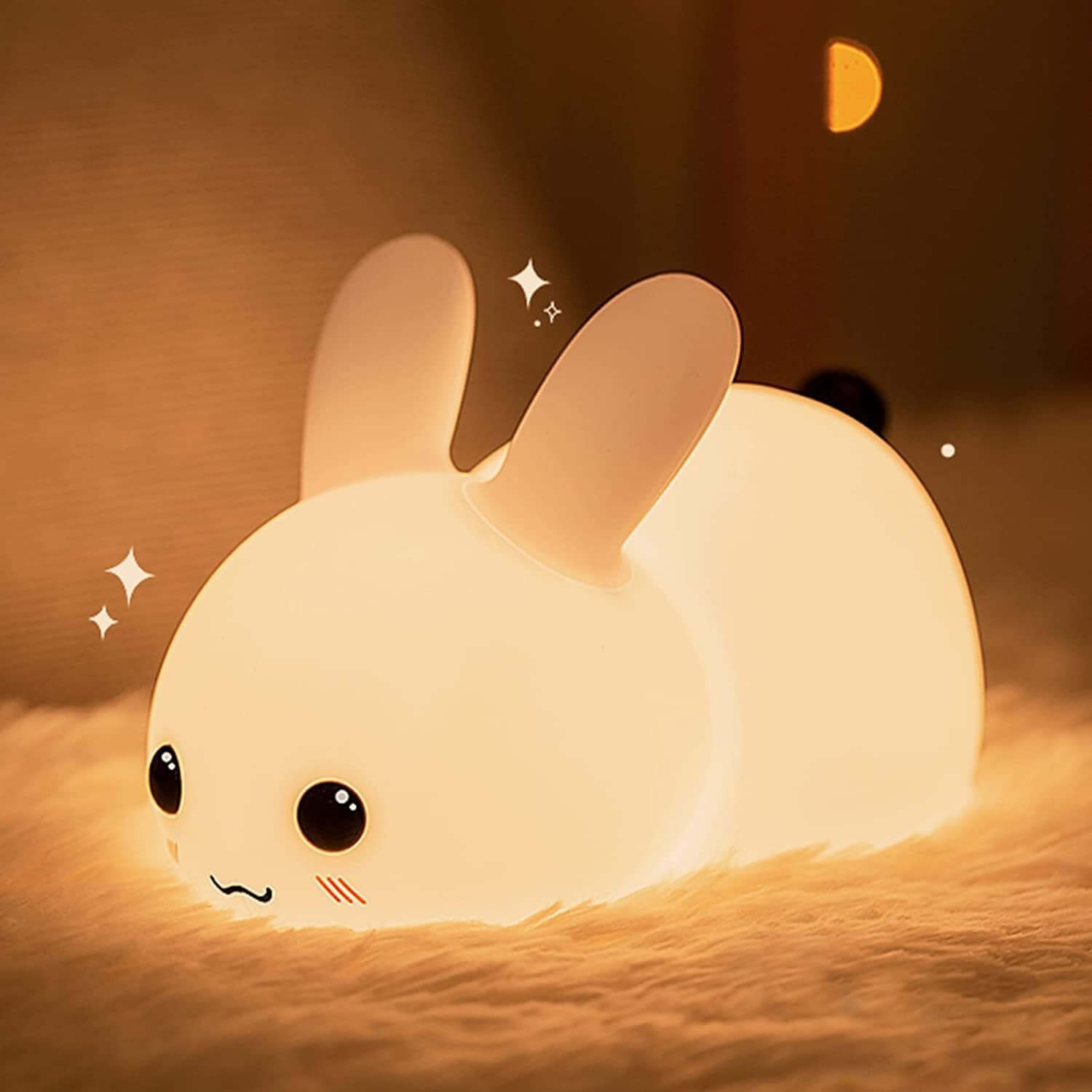 Cozy glowing Squishy Rabbit Lamp with adorable bunny design for a cute and warm ambiance.