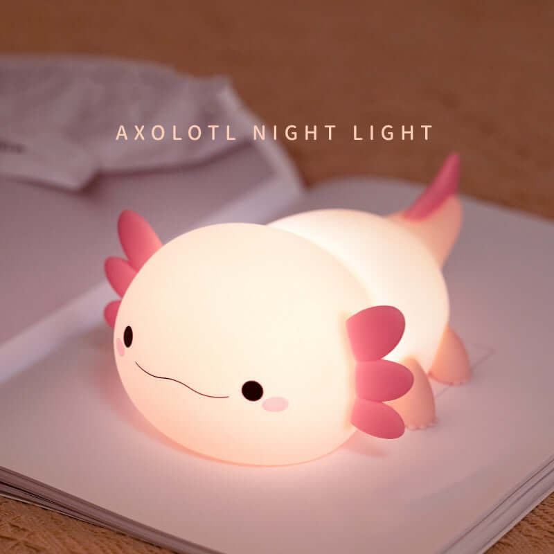 Squishy Salamander Lamp glowing with a cute smile, perfect for night light ambiance.