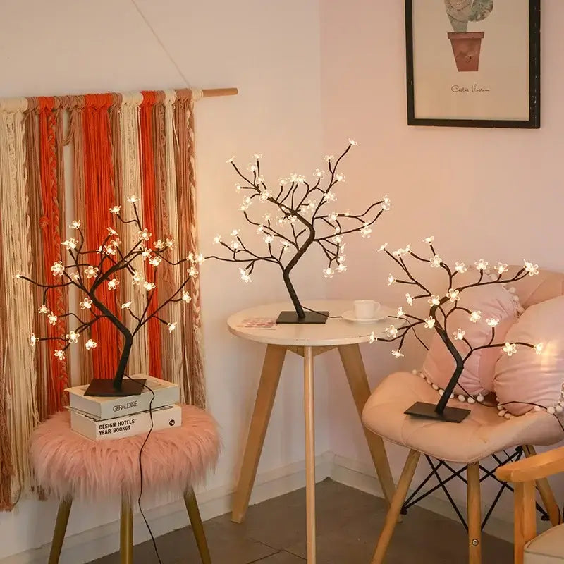 Sakura Flower Lamp illuminating a cozy room with cherry blossom aesthetic and flexible branches for a personalized decorative touch